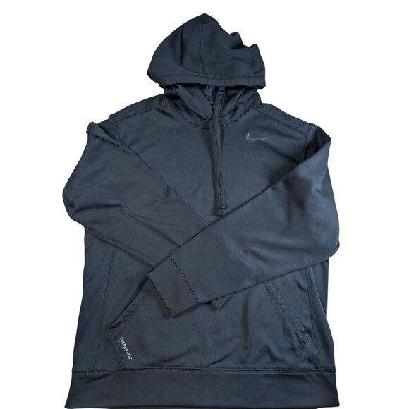 NIKE Therma-Fit Black Long Sleeve Hoodie Pullover Drawstring - Men's Size Medium - Picture 1 of 7